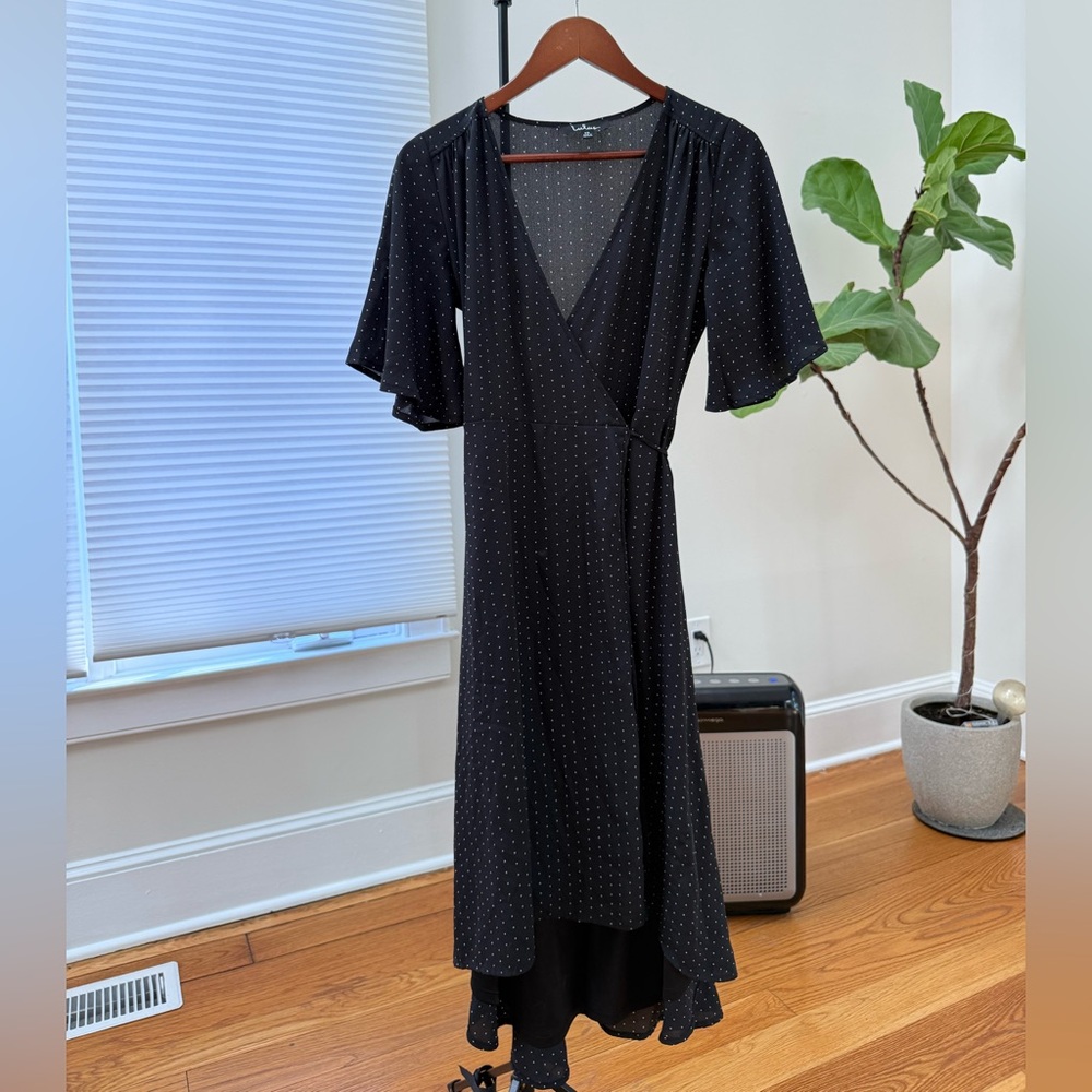 Elegant Black Lulus Polka Dot Wrap Dress